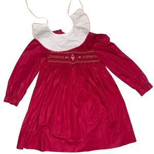 Polly Flinders Girls' Vintage Red Smocked Dress Size 6 Formal Wear